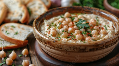 Bowl of Food and Bread on Table