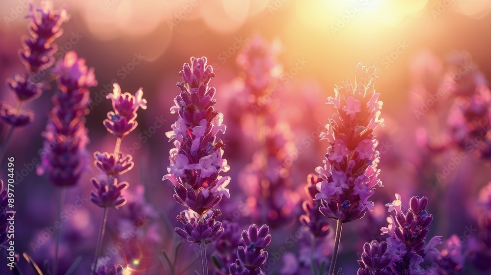 Obraz premium Lavender Field With Sun Shining