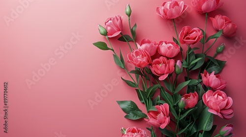 Bouquet of Red and Pink Roses on Table