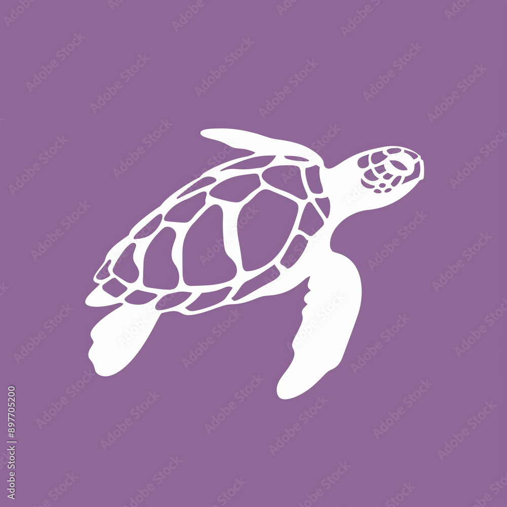 Fototapeta premium Majestic 2D Sea Turtle Icon on an Alluring Orchid Background for Marine Designs