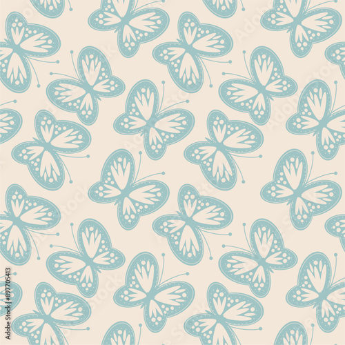 Seamless vector illustration print pattern background wallpaper with butterflies summer spring for textile, paper, pack etc 