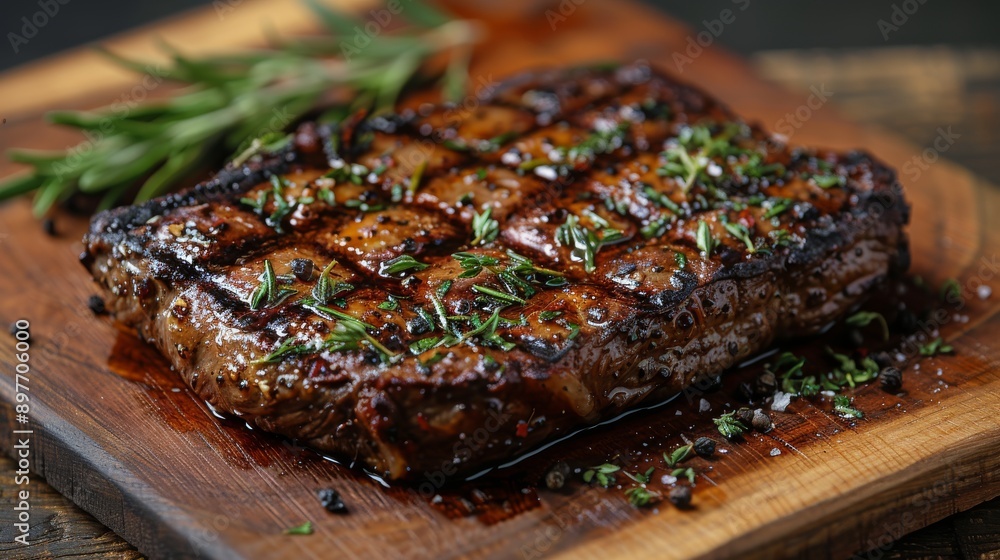 Wooden Cutting Board With Meat and Sauce Wooden Cutting Board With Meat and Sauce