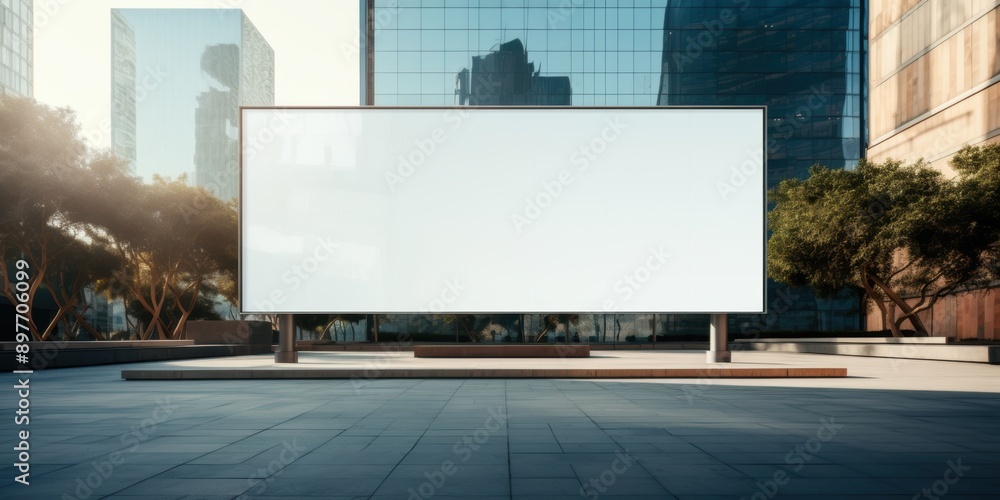 Obraz premium Display a clean, blank screen or billboard mockup for offers or advertisements next to a glass building