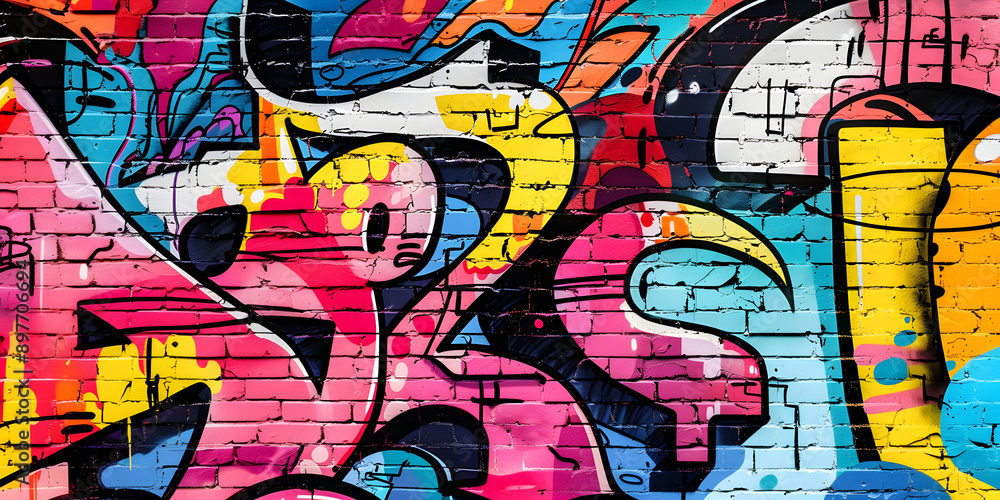 illustration of a wall with a lot of abstract graffiti. brick wall texture illustration of a wall with a lot of abstract graffiti. brick wall texture