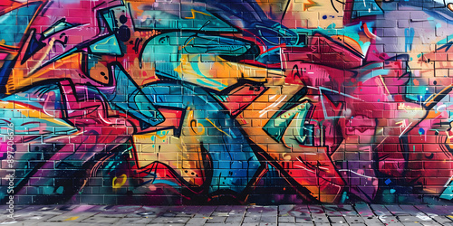 Wallpaper Mural illustration of a wall with a lot of abstract graffiti. brick wall texture Torontodigital.ca