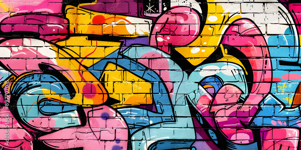 illustration of a wall with a lot of abstract graffiti. brick wall texture illustration of a wall with a lot of abstract graffiti. brick wall texture