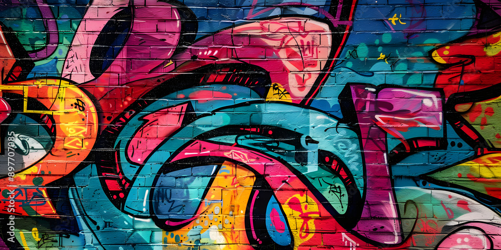 illustration of a wall with a lot of abstract graffiti. brick wall texture illustration of a wall with a lot of abstract graffiti. brick wall texture