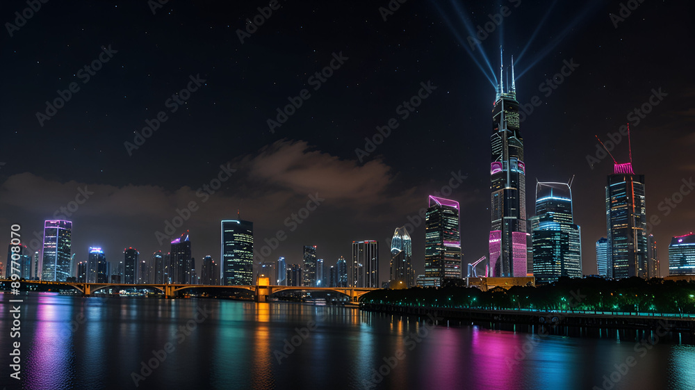 Fototapeta premium Futuristic City Skyline at Night