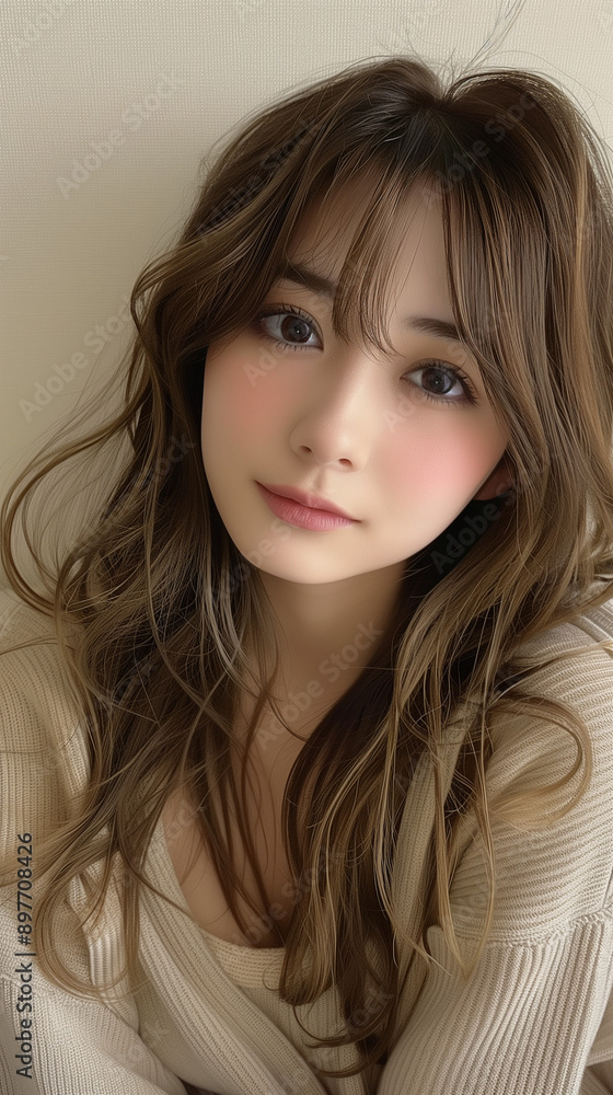 Fototapeta premium 自撮りする白ギャル おしゃれ