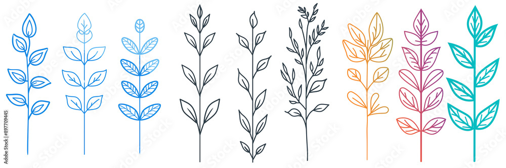 Outline icons of leaves, vector thin line symbols isolated on transparent background Outline icons of leaves, vector thin line symbols isolated on transparent background