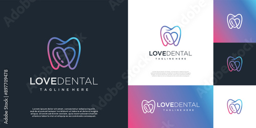 Minimalist dental logo with a love symbol logo design made with lines