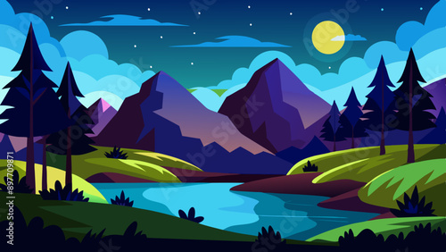  Landscape background for animation, vector arts illustration