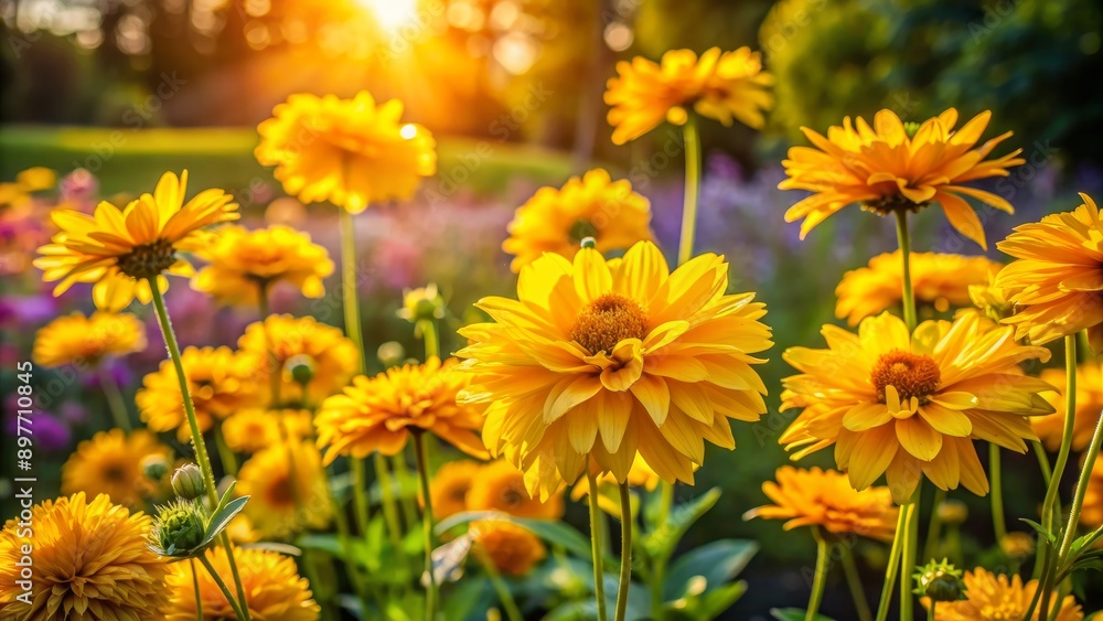 Golden Sunflowers in a Field of Blooms, Nature, Flower, Summer, Garden Golden Sunflowers in a Field of Blooms, Nature, Flower, Summer, Garden