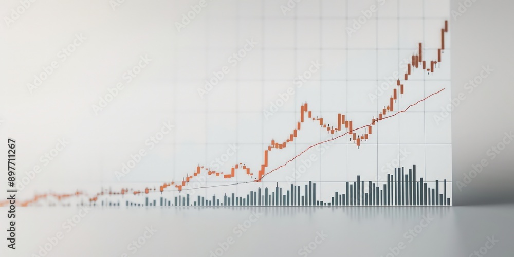 Simple stock chart with a steady upward trend, reflecting continuous stock price increase, on a clean white surface. Simple stock chart with a steady upward trend, reflecting continuous stock price increase, on a clean white surface.