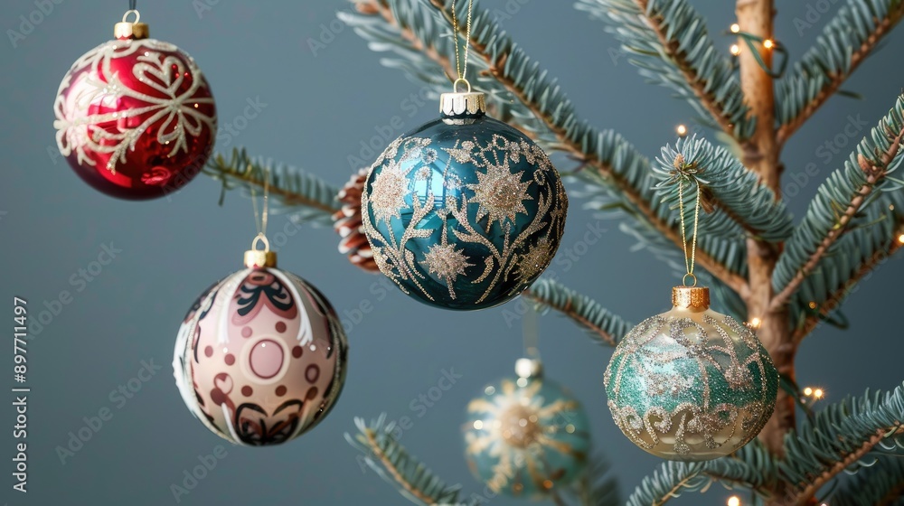 Decorate pine trees with Christmas ball ornament Add festive cheer Decorate pine trees with Christmas ball ornament Add festive cheer