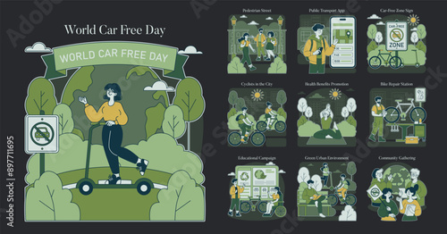 World Car Free Day. Flat Vector Illustration