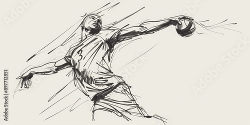 Olympic Sports. handball. handball player. Vector sketch illustration isolated on white background. One line drawing