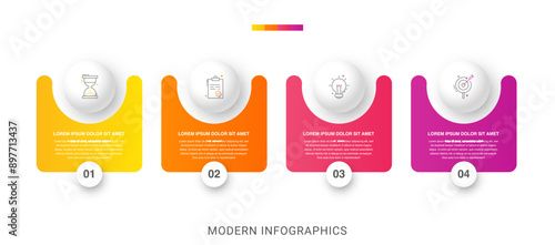 Vector infographic design template. Modern timeline concept with four steps, circles. Vector illustration used for diagram, workflow layout, banner, webdesign, presentations, flowchart