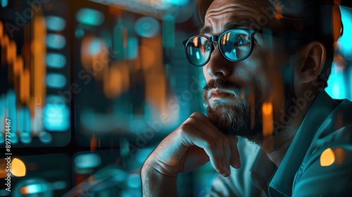 Wallpaper Mural Financial Analyst Contemplating Market Data at Night Torontodigital.ca