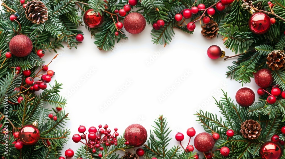 Christmas Wreath With Red Ornaments and Pine Cones Christmas Wreath With Red Ornaments and Pine Cones