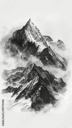 Majestic Snow-Covered Mountain With Sky Background