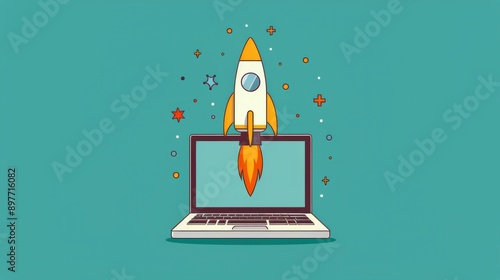 Laptop With Rocket on Top