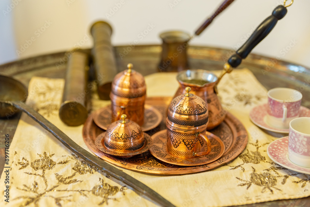 traditional Turkish coffee serving cup with copper inlay traditional Turkish coffee serving cup with copper inlay