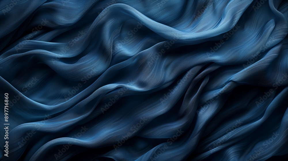 Fototapeta premium Wavy cloth in dark blue colors.