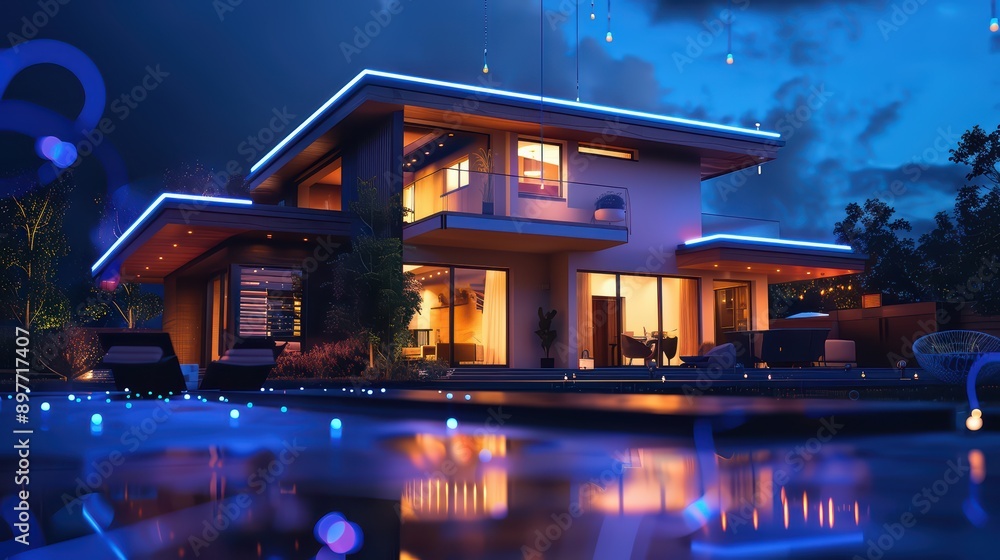 Smart home with automated lighting, climate control, and security systems Smart home with automated lighting, climate control, and security systems