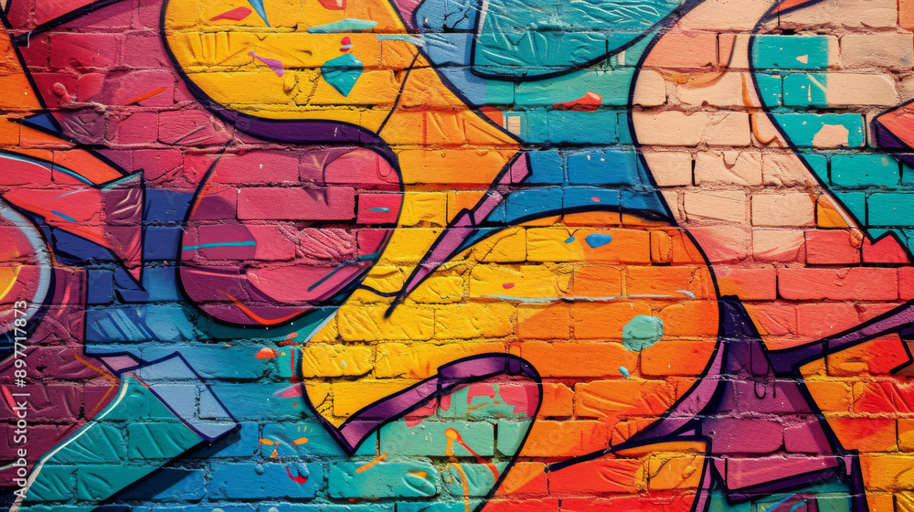 Colorful graffiti art on brick wall Colorful graffiti art on brick wall