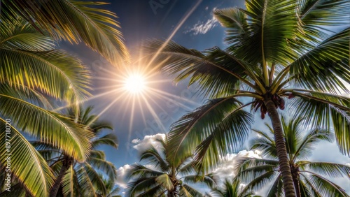 Beautiful summer seasonal background sunlight on palm leaves summer landscape