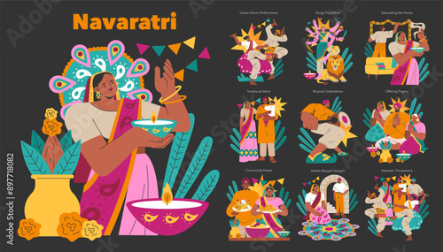 Navaratri. Flat Vector Illustration