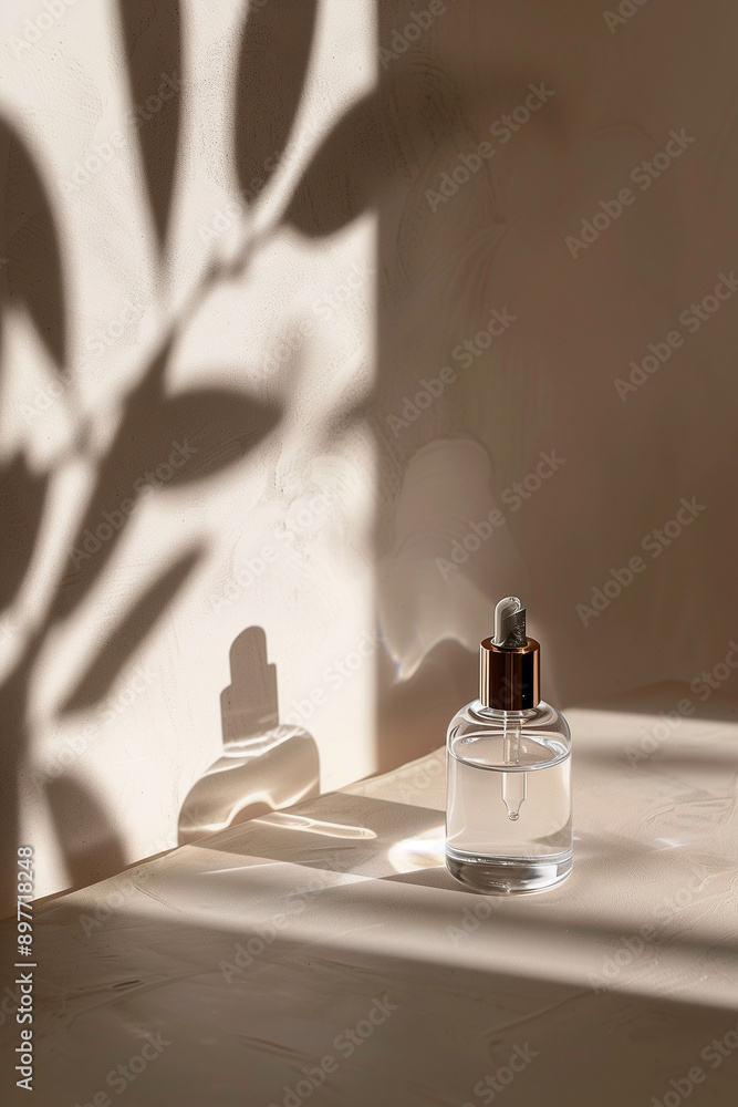 perfume bottle on the background with shadows on the wall. AI Generated perfume bottle on the background with shadows on the wall. AI Generated