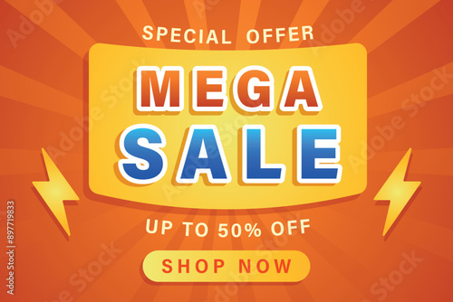 Sale banner template design with bright background. Special big sale offer with up to 50% discount.