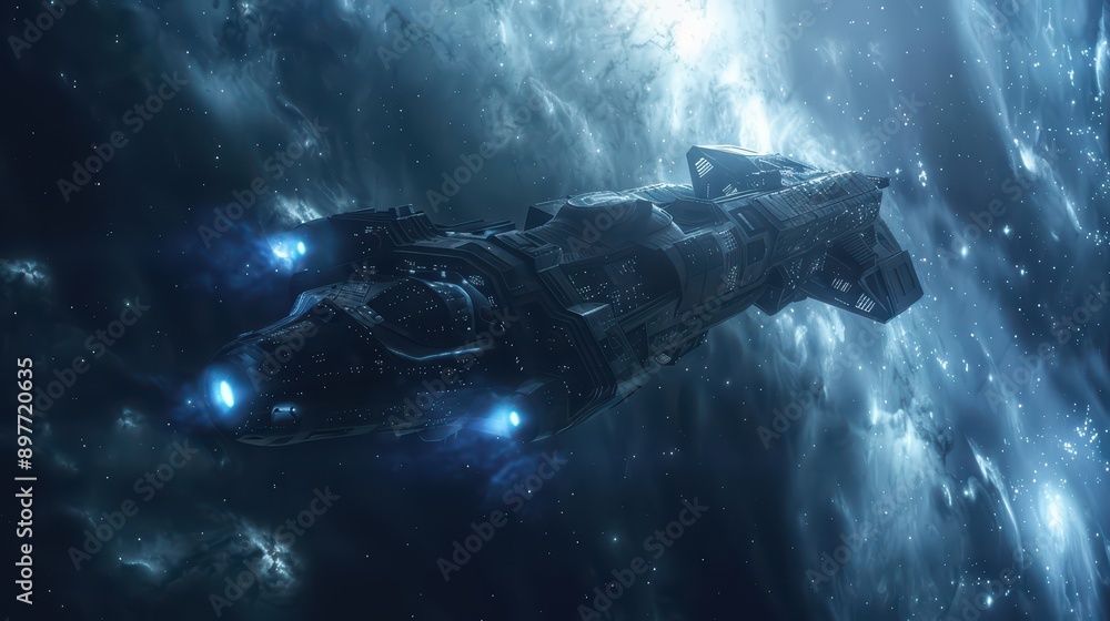 Interstellar spaceship traveling through the cosmos Interstellar spaceship traveling through the cosmos