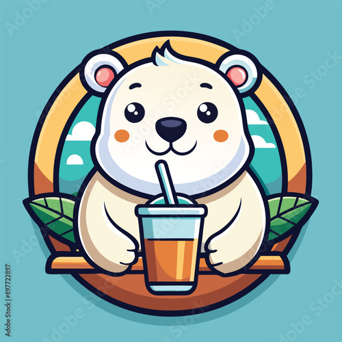 Cartoon logo of a milk tea shop with polar bear