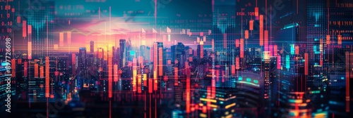 Wallpaper Mural A dynamic cyberpunk metropolis characterized by neon lights, colorful skyline, and vivid sky filled with data streams Torontodigital.ca