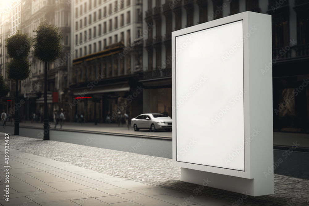advertising banner in city, white mockup advertising banner in city, white mockup