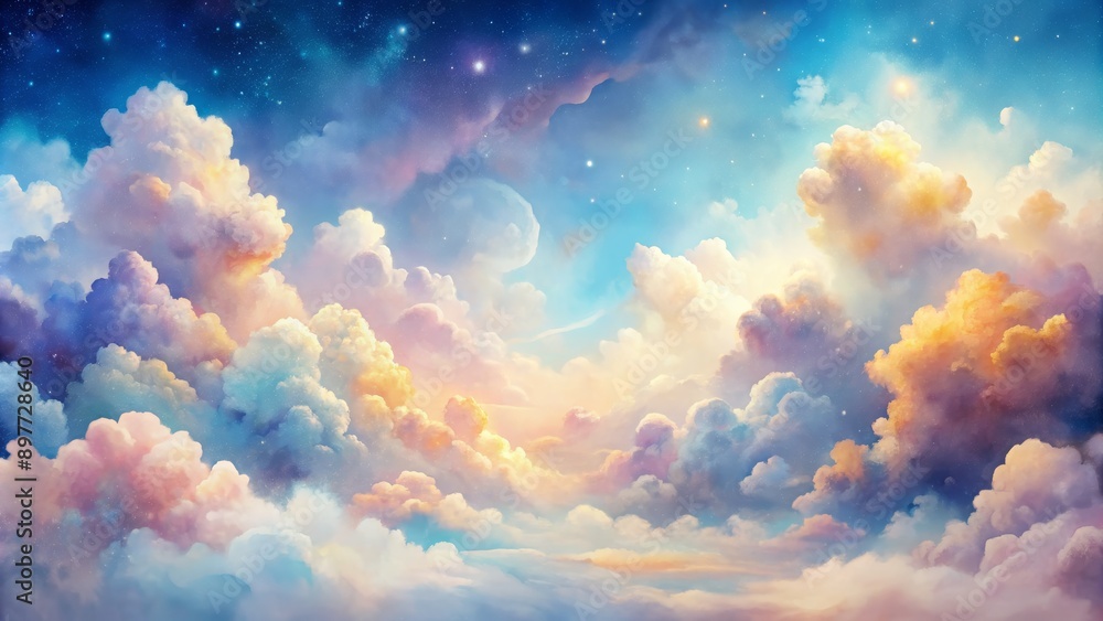 Dreamy Cloudscape with Stars, Digital Painting, Clouds, Stars, Sky, Fantasy Dreamy Cloudscape with Stars, Digital Painting, Clouds, Stars, Sky, Fantasy
