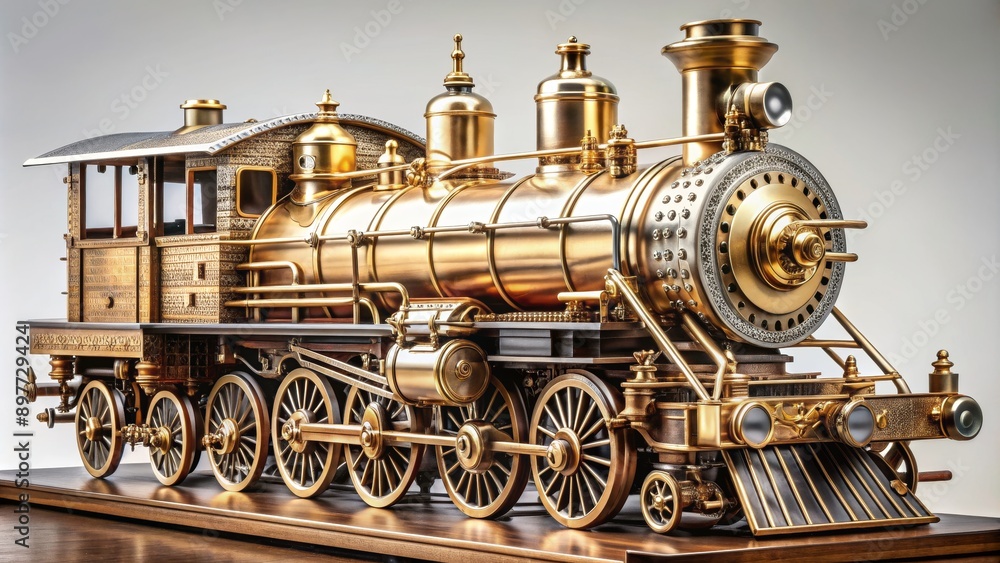 Golden Steam Locomotive Model - A Detailed Composition , steam locomotive, model, gold, train , train, golden Golden Steam Locomotive Model - A Detailed Composition , steam locomotive, model, gold, train , train, golden
