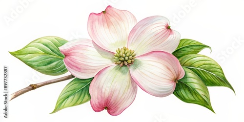 Fototapeta Naklejka Na Ścianę i Meble -  Watercolor Painting of a Delicate Pink Dogwood Flower, Watercolor, Flower, Botanical, Nature, Dogwood