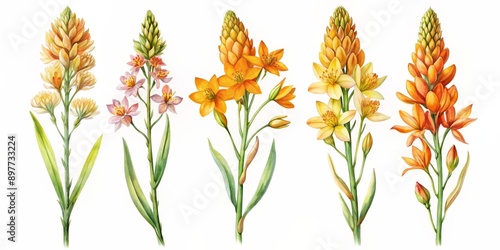 Watercolor Painting of Five Different Stages of Bloom in a Single Flower Species, Flowers, Botanical Illustration, Watercolor Art, Bloom Stages