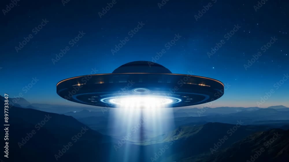 UFO Suspended in Air with Dynamic Light Beam Affecting Surroundings UFO Suspended in Air with Dynamic Light Beam Affecting Surroundings