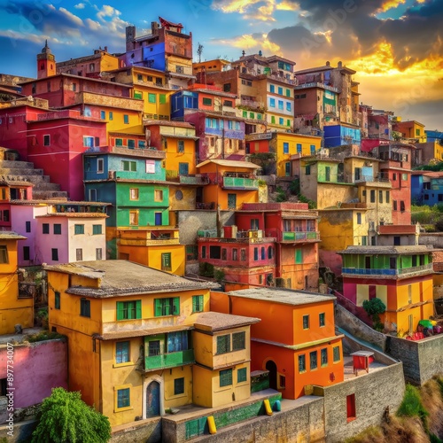 A Colorful Town Under a Golden Sunset, Italy , village , houses , cityscape , sunset © BrilliantPixels