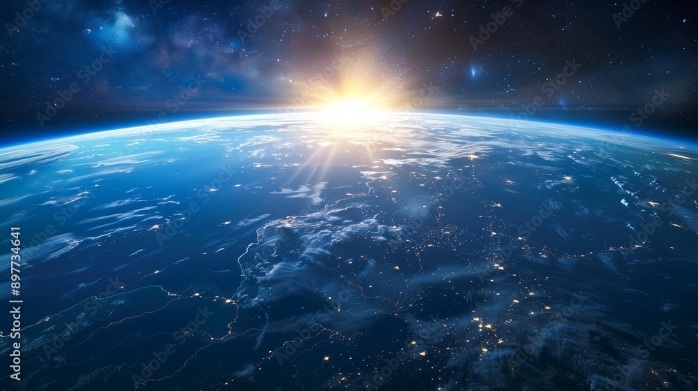 Blue sunrise view of earth from space. Blue sunrise view of earth from space.