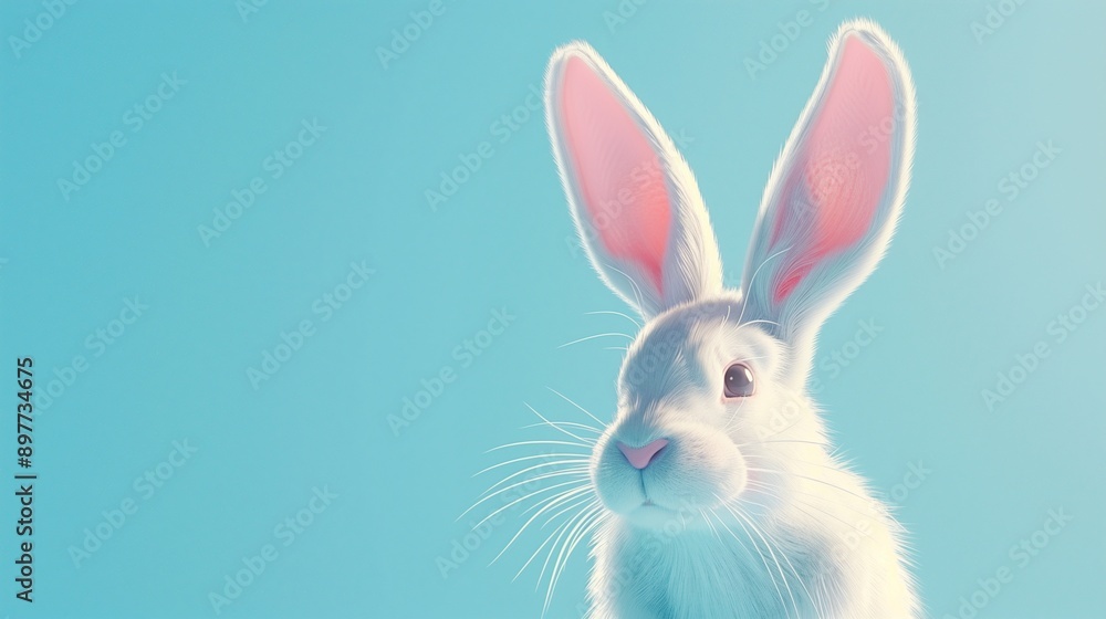 White rabbit ear on pastel blue background. easter day. 3d rendering. White rabbit ear on pastel blue background. easter day. 3d rendering.