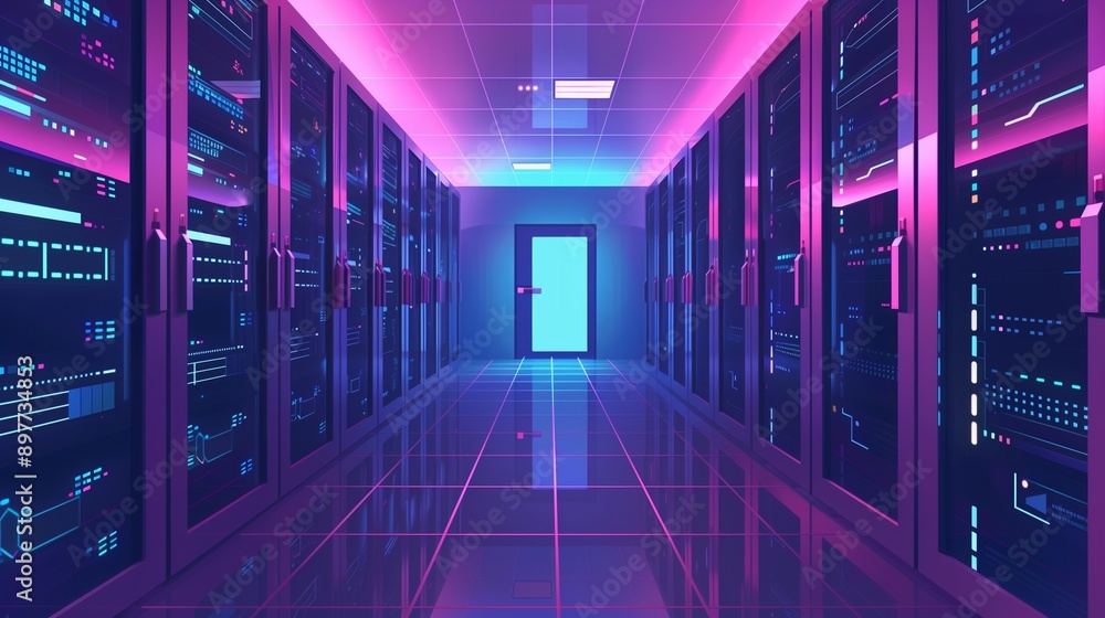Server room interior in datacenter. Server room interior in datacenter.