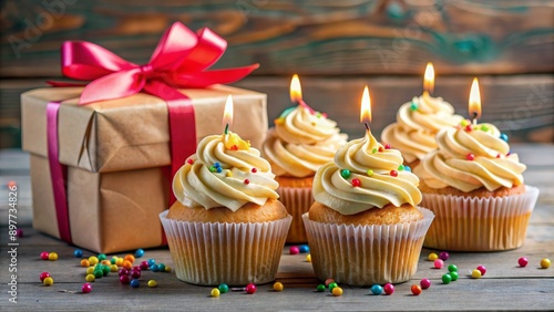Birthday Celebration with Cupcakes and Gift, Birthday, Cupcakes, Celebration, Gift