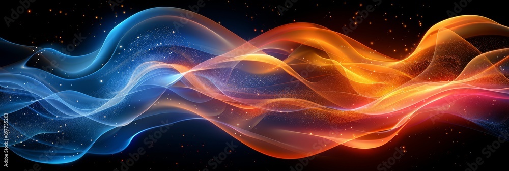 Artwork showcases dynamic abstract waves in blue and orange, symbolizing energy and movement with a stylish design Artwork showcases dynamic abstract waves in blue and orange, symbolizing energy and movement with a stylish design