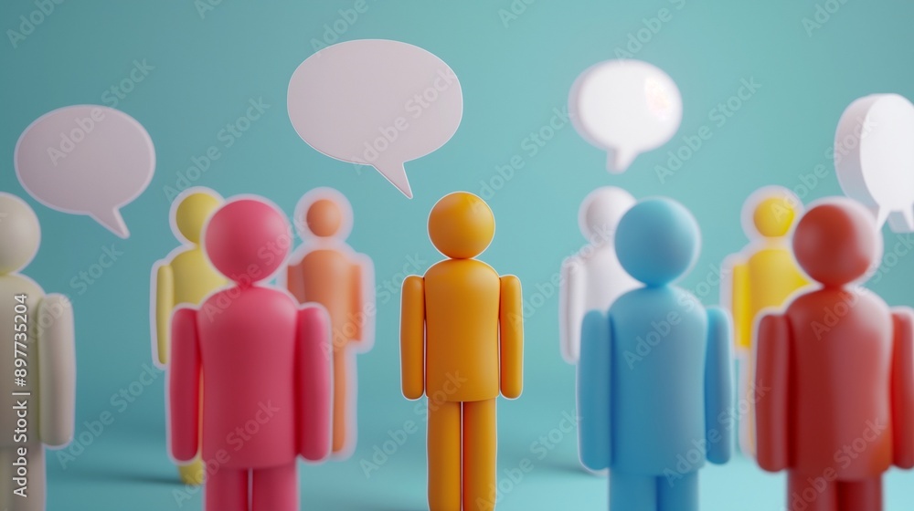 Many 3d humans with empty chat bubbles. Many 3d humans with empty chat bubbles.